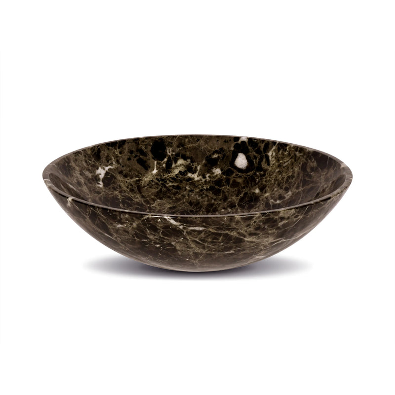 17 Inch Round Bowl Dark Emperador Marble Bathroom Artistic Vessel Sink