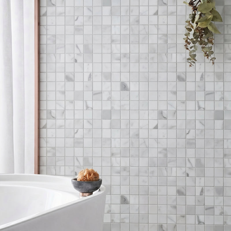 1-in Calacatta 12-in x 12-in Polished Marble Mosaic Floor and Wall Tile( 5 sq. ft. /Box )