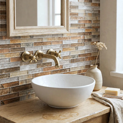 Gray Umber Textured Mixed Color Glass 12-in x 12-in Mosaic Wall Tile( 10 sq. ft. /Box )