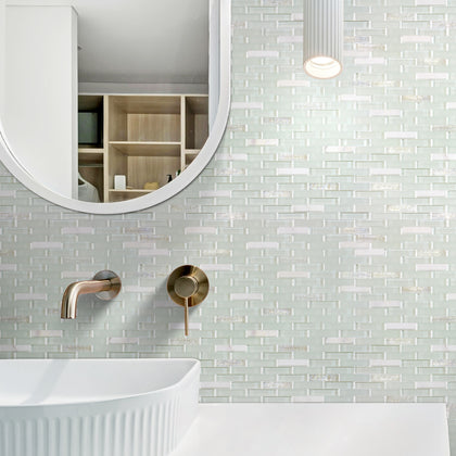 12-in x 12-in Ballentine Marble & Glass Mix Random Strip Mosaic Wall Tile( 10 sq. ft. /Box )