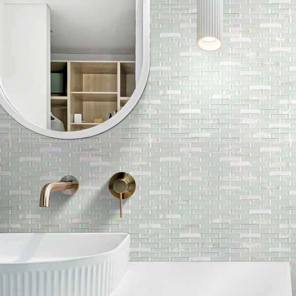 12-in x 12-in Ballentine Marble & Glass Mix Random Strip Mosaic Wall Tile( 10 sq. ft. /Box )