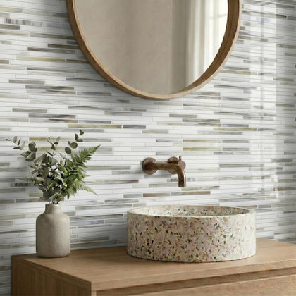 Silver Weave Random Strip Glass Mix 12-in x 12-in Glass Mosaic Wall Tile( 20 sq. ft. /Box )