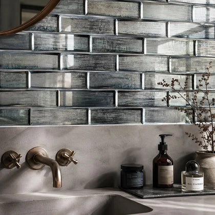 Blue & Gray Wood  Grain 12-in x 12-in 3D Glass Mosaic Wall Tile( 10 sq. ft. /Box )