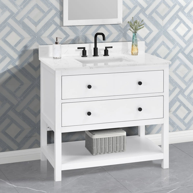 Encino 36" Single Vanity With Carrara White Quartz Stone Top