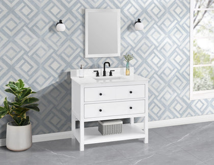 Encino 36" Single Vanity With Carrara White Quartz Stone Top