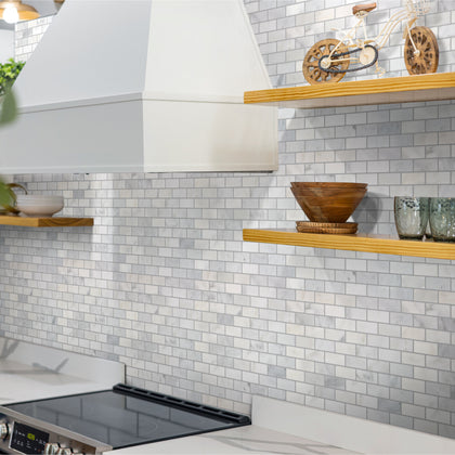 Oriental White 12-in x 11-in Polished Marble Mosaic Wall Tile( 4.6 sq. ft. /Box )