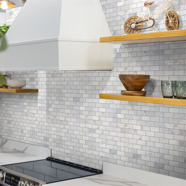 Oriental White 12-in x 11-in Polished Marble Mosaic Wall Tile( 4.6 sq. ft. /Box )