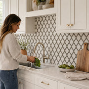 Feathered Lantern Pattern with Silver Trim 12-in x 10-in Glass Mosaic Wall Tile( 8.3 sq. ft. /Box )