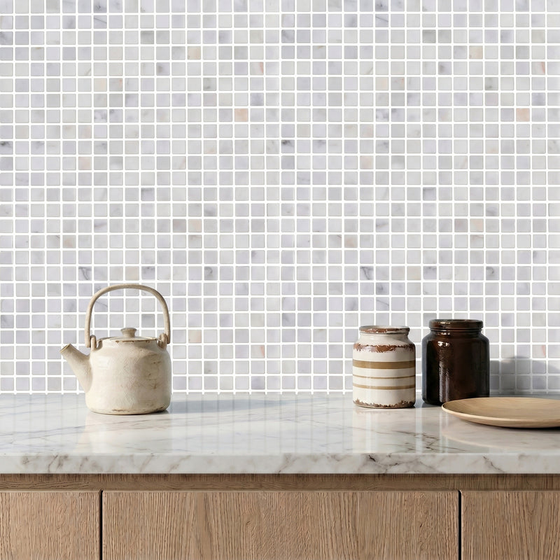 5/8" Calacatta 12-in x 12-in Polished Marble Mosaic Floor and Wall Tile( 5 sq. ft. /Box )