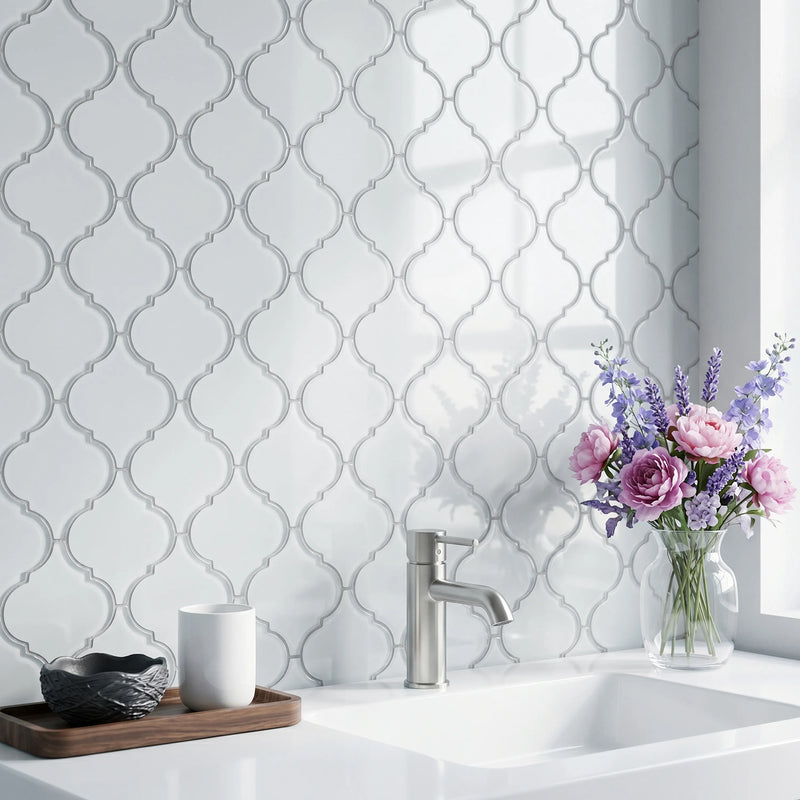 Arabesque Frosted 9-in x 12-in Glass Mosaic Wall Tile( 7.5 sq. ft. /Box )