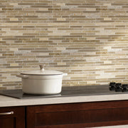 Sandy Dune Marble & Glass Random Strip 12-in x 12-in Glass Mosaic Wall Tile( 10 sq. ft. /Box )