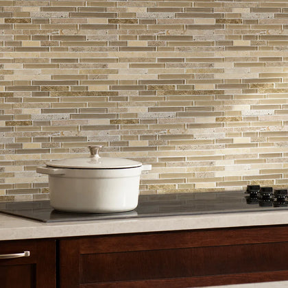 Sandy Dune Marble & Glass Random Strip 12-in x 12-in Glass Mosaic Wall Tile( 10 sq. ft. /Box )