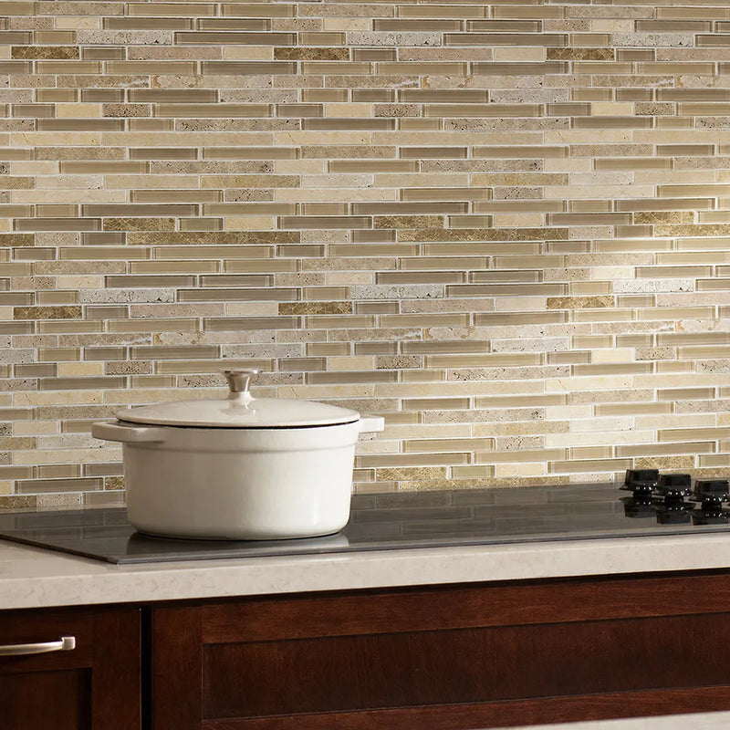 Sandy Dune Marble & Glass Random Strip 12-in x 12-in Glass Mosaic Wall Tile( 10 sq. ft. /Box )