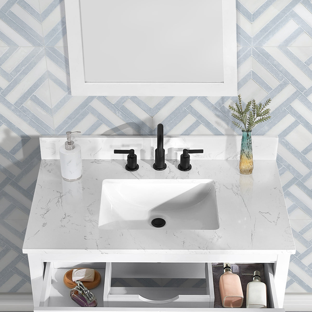 Encino 36" Single Vanity With Carrara White Quartz Stone Top