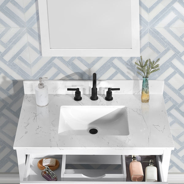 Encino 36" Single Vanity With Carrara White Quartz Stone Top