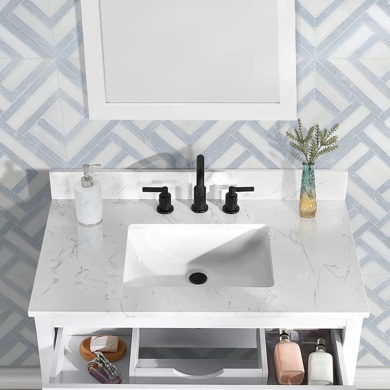 Encino 36" Single Vanity With Carrara White Quartz Stone Top
