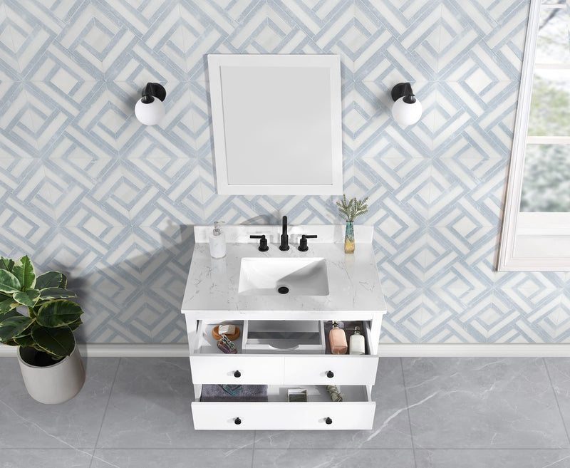 Encino 36" Single Vanity With Carrara White Quartz Stone Top