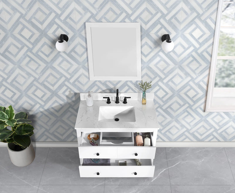 Encino 36" Single Vanity With Carrara White Quartz Stone Top