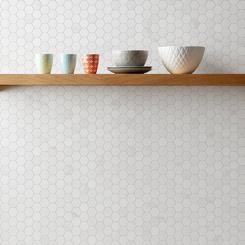 1-in Oriental White Hexagon 12-in x 11-in Polished Marble Mosaic Floor and Wall Tile( 4.6 sq. ft. /Box )