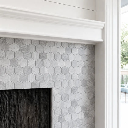 3-in Wooden gray Hexagon 12-in x 10-in Honed Marble Mosaic Wall Tile( 4.15 sq. ft. /Box )