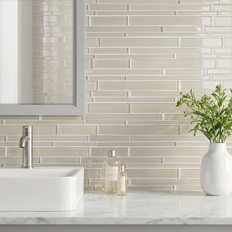 Nude Glass Mix Random Strip 12-in x 12-in Glass Mosaic Wall Tile( 10 sq. ft. /Box )