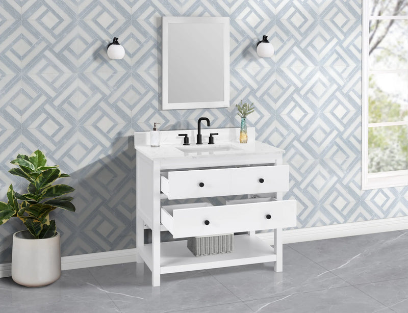 Encino 36" Single Vanity With Carrara White Quartz Stone Top