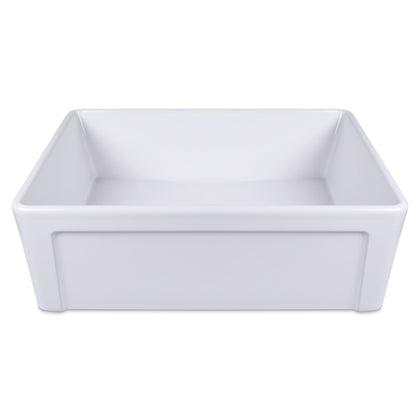 30 inch white ceramic farmhouse sink with a deep, single bowl design ideal for a classic kitchen.