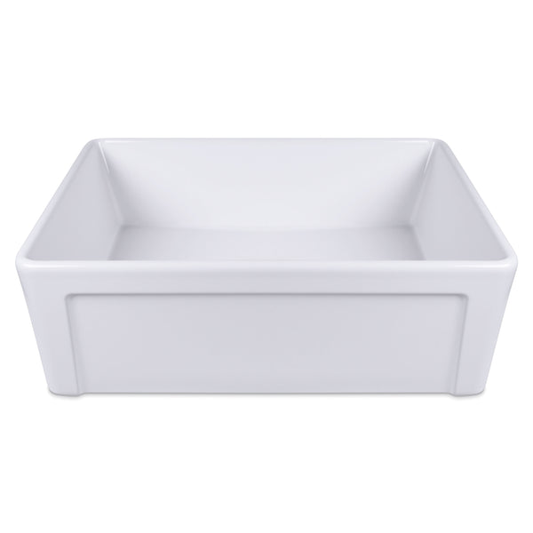 30 inch white ceramic farmhouse sink with a deep, single bowl design ideal for a classic kitchen.