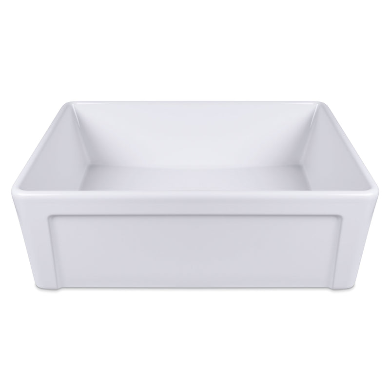 30 inch white ceramic farmhouse sink with a deep, single bowl design ideal for a classic kitchen.