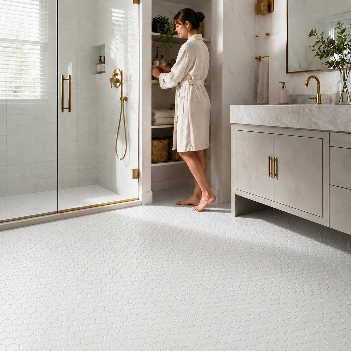 White - 2-in Hexagon 12-in x 12-in Matte Porcelain Mosaic Floor and Wall Tile( 20 sq. ft. /Box )