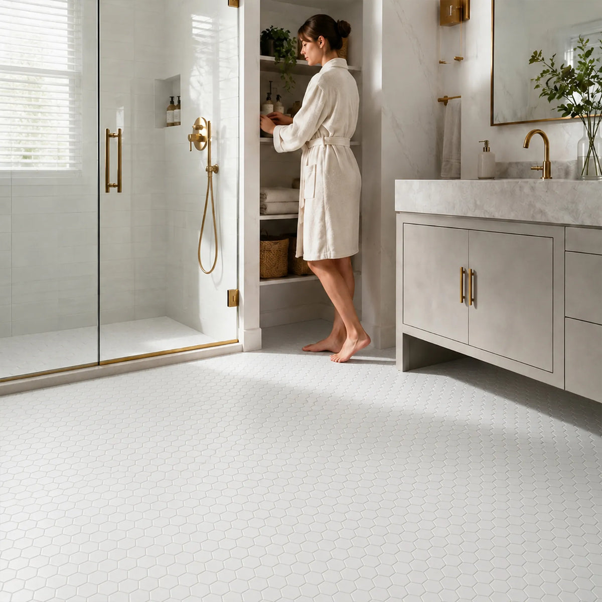 White - 2-in Hexagon 12-in x 12-in Matte Porcelain Mosaic Floor and Wall Tile( 20 sq. ft. /Box )