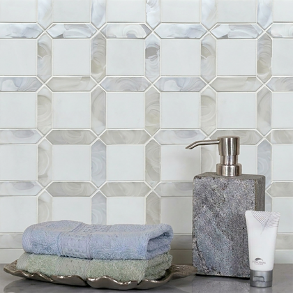 Thassos White Marble & Hot 11-in x 11-in Glass Mosaic Wall Tile( 12.6 sq. ft. /Box )