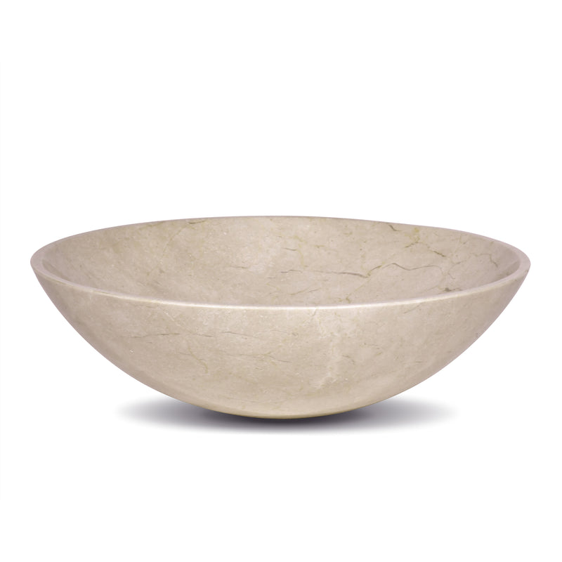 Unique bathroom sink: 17 inch round beige marble vessel sink, handcrafted natural stone bathroom basin.