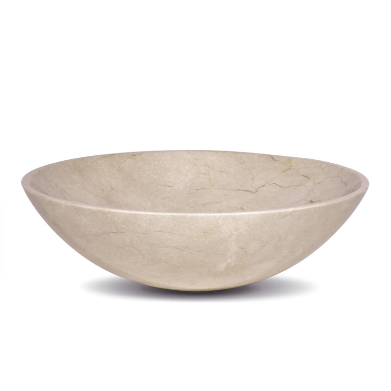 17 Inch Round Bowl Crema Marfil Marble Bathroom Artistic Vessel Sink