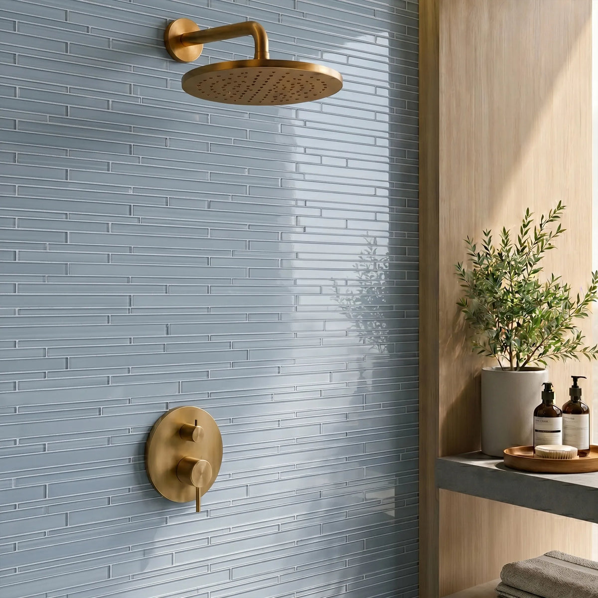 Azure Random Strip 12-in x 12-in Glass Mix Mosaic Wall Tile( 10 sq. ft. /Box )