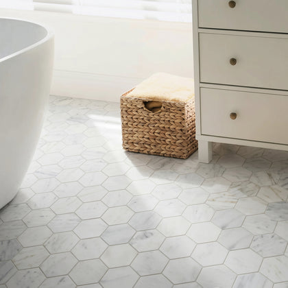 3-in Oriental White Hexagon 12-in x 11-in Polished Marble Mosaic Floor and Wall Tile( 4.15 sq. ft. /Box )