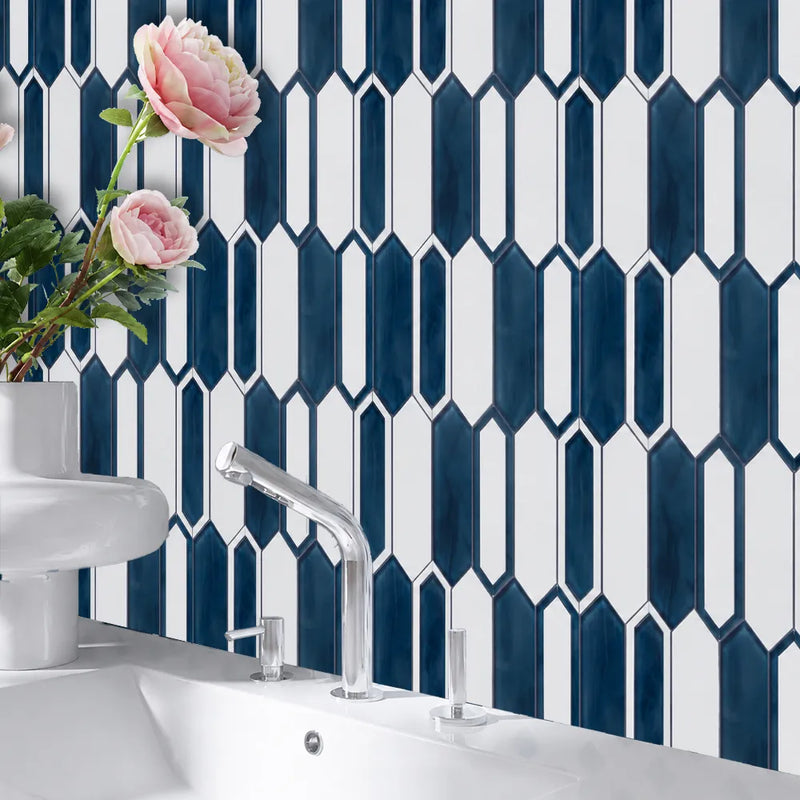 14-in x 10-in Thassos Marble With Inkjet  Glass Mosaic Wall Tile ( 9.7 sq. ft. /Box )