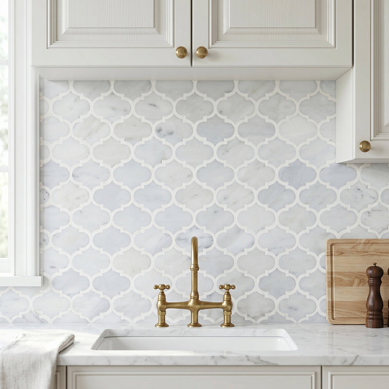 Mini Arabesque Carrara White 10-in x 11-in Waterjet Mosaic Wall Tile( 3.8 sq. ft. /Box )
