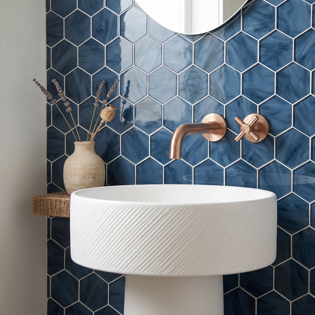 6-in Hexagon Blue 12-in x 12-in Inkjet Glass Mosaic Wall Tile( 10 sq. ft. /Box )