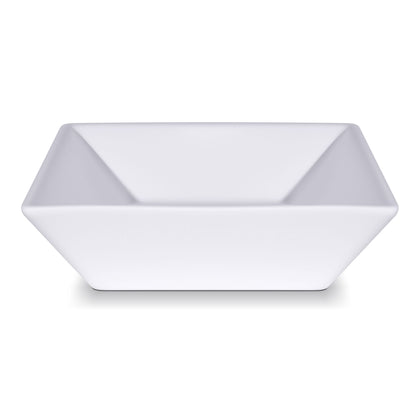 16 inch square modern white ceramic vessel sink with a sleek geometric design for bathroom upgrades.