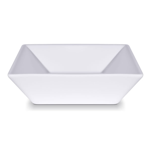 16 inch square modern white ceramic vessel sink with a sleek geometric design for bathroom upgrades.