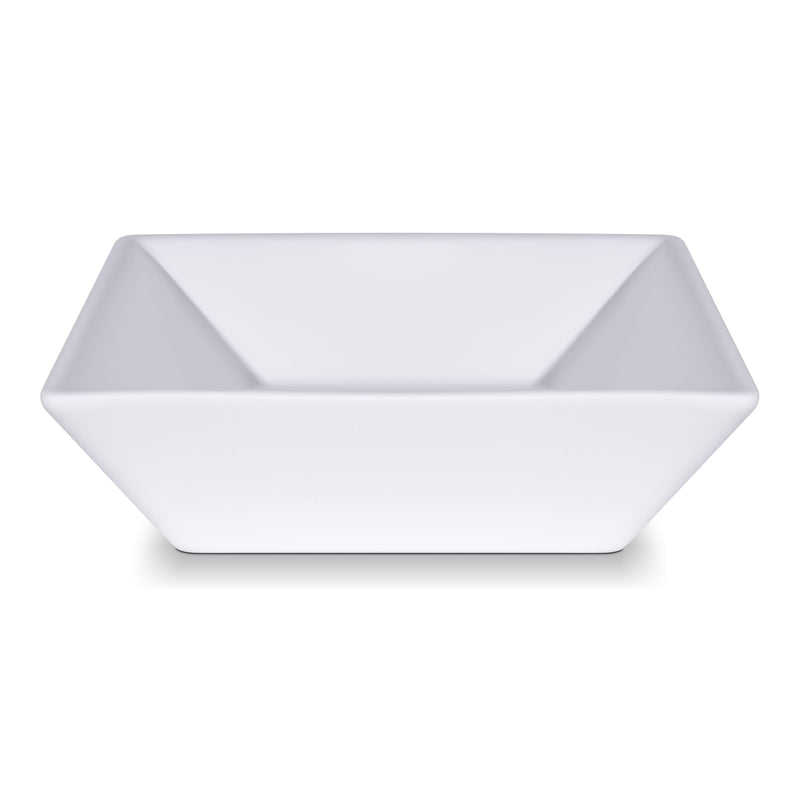 16 inch square modern white ceramic vessel sink with a sleek geometric design for bathroom upgrades.