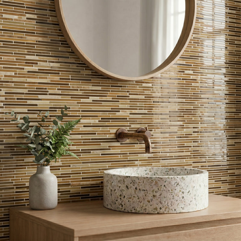 Natural Weave Random Strip Glass Mix 12-in x 13-in Glass Mosaic Wall Tile( 21.6 sq. ft. /Box )