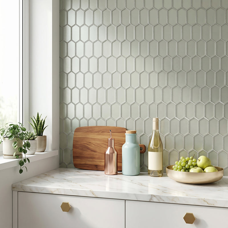 Stretched Hexagon Metallic 10-in x 12-in Glass Mosaic Wall Tile( 8.3 sq. ft. /Box )
