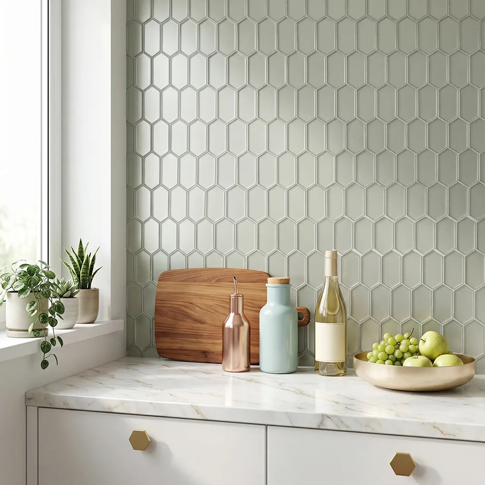Stretched Hexagon Metallic 10-in x 12-in Glass Mosaic Wall Tile( 8.3 sq. ft. /Box )