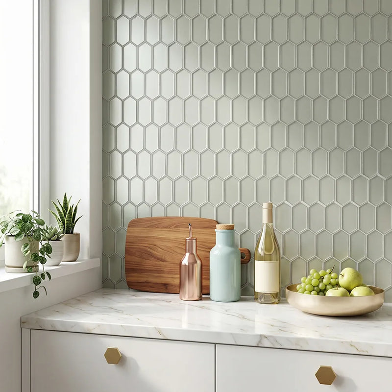 Stretched Hexagon Metallic 10-in x 12-in Glass Mosaic Wall Tile( 8.3 sq. ft. /Box )