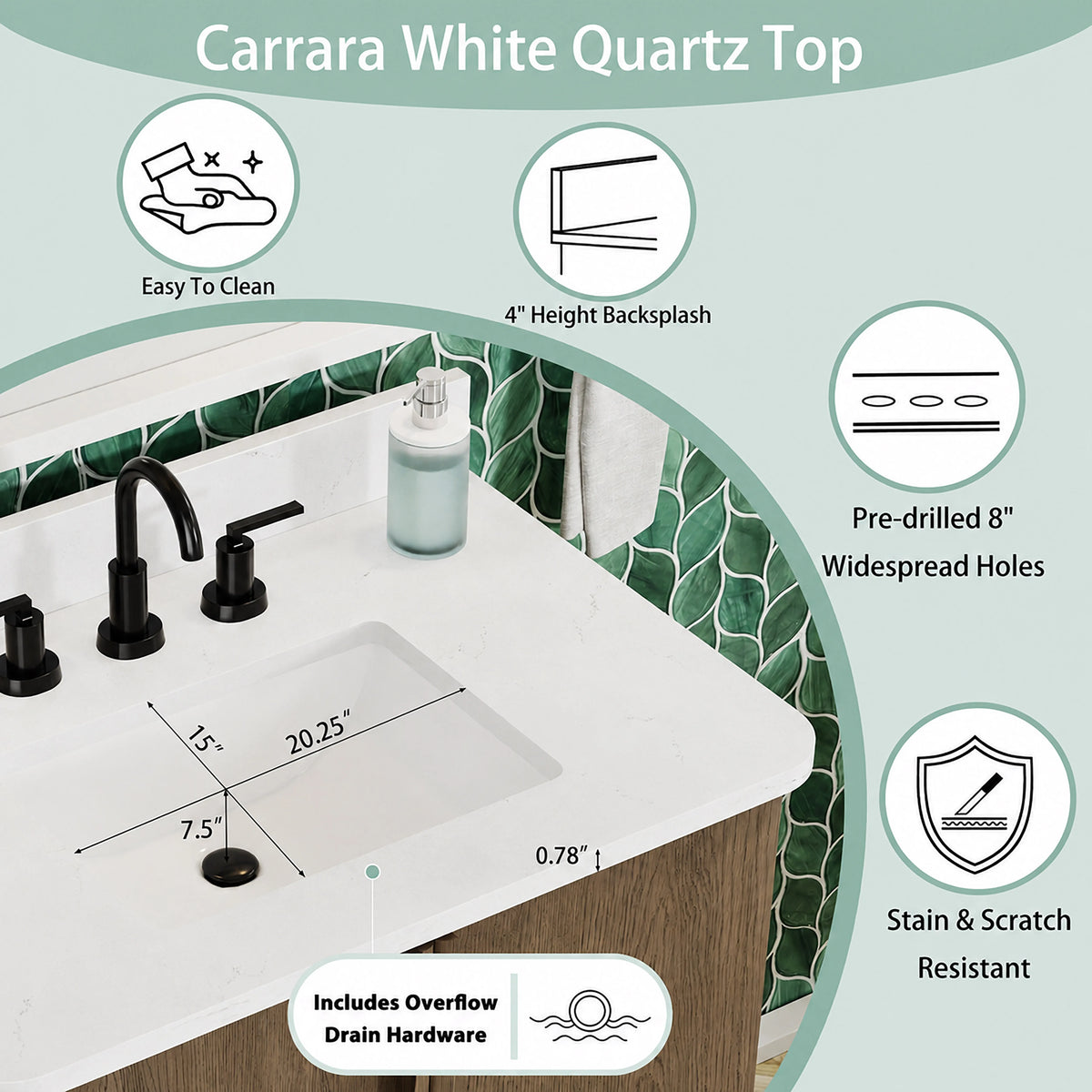 Zamora 30" Vanity Set with Carrara White Quartz Top - Castle Oak