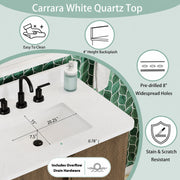 Zamora 30" Vanity Set with Carrara White Quartz Top - Castle Oak