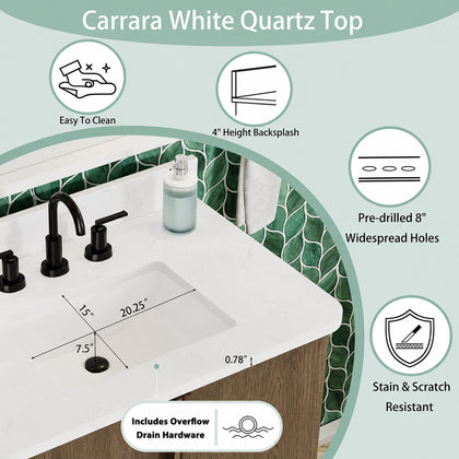 Zamora 30" Vanity Set with Carrara White Quartz Top - Castle Oak