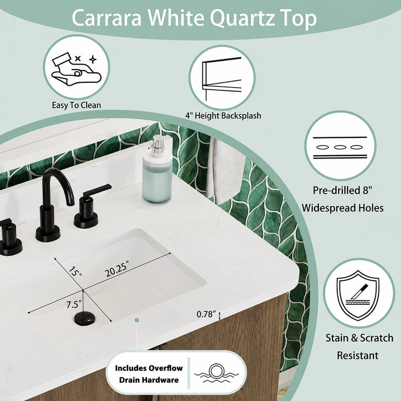 Zamora 30" Vanity Set with Carrara White Quartz Top - Castle Oak